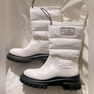 Calvin Klein Leaton Mod Calf Puffy winter boot white boots